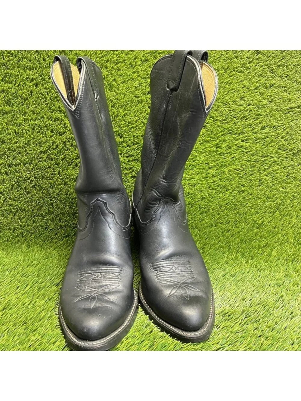 Olathe Mens Size 10 Black Classic Outdoor Leather Pull On Cowboy Western Boots